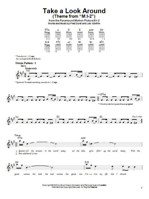 Limp Bizkit Take A Look Around (theme from Mission Impossible 2) sheet music notes and chords. Download Printable PDF.