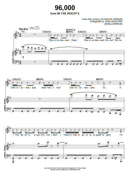 Lin-Manuel Miranda 96,000 (from In The Heights: The Musical) sheet music notes and chords. Download Printable PDF.