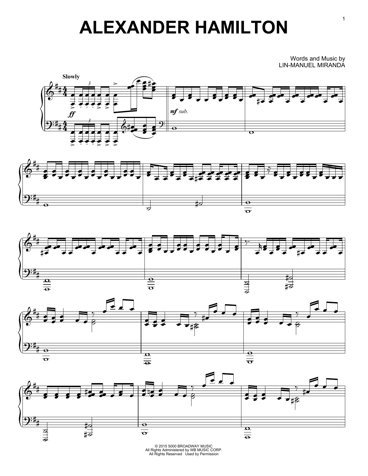 Learn to play Lin-Manuel Miranda Alexander Hamilton (from Hamilton) (arr. David Pearl) sheet music for Piano Solo in minutes. Price: 7.8900$ Lin-Manuel Miranda Alexander Hamilton (from Hamilton) (arr. David Pearl) sheet music notes and chords arranged for Piano Solo