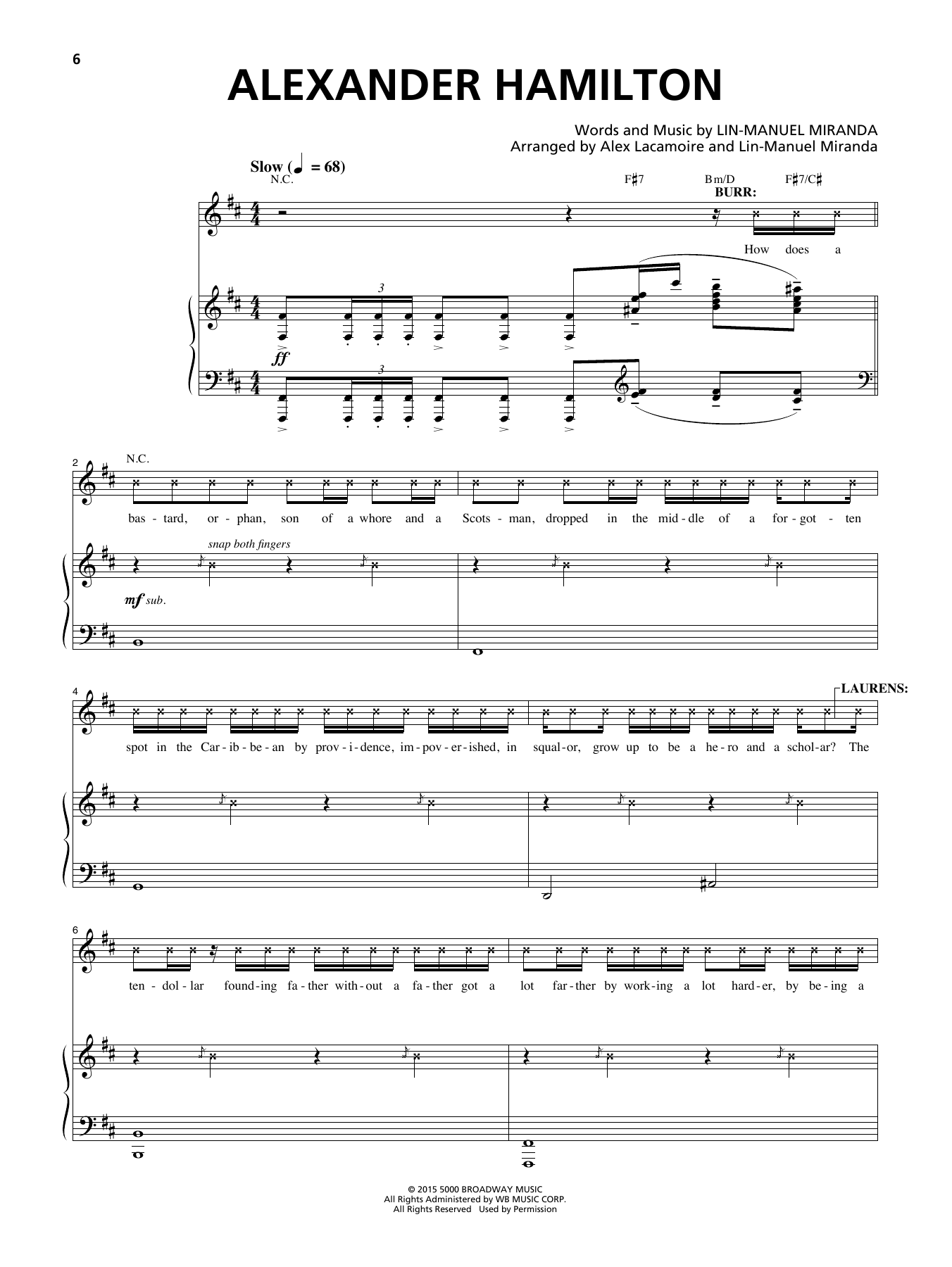 Lin-Manuel Miranda Alexander Hamilton (from Hamilton) sheet music notes and chords. Download Printable PDF.