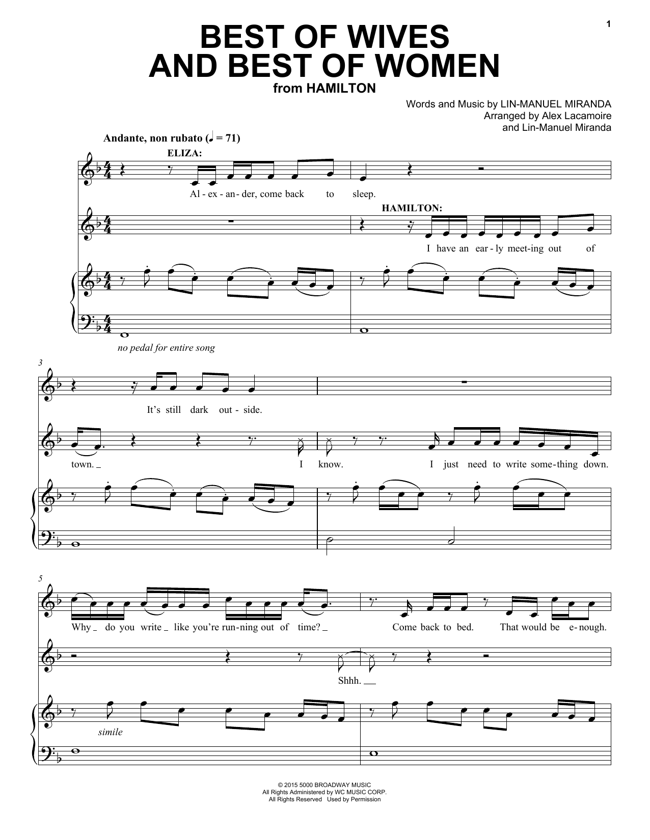 Lin-Manuel Miranda Best Of Wives And Best Of Women (from Hamilton) sheet music notes and chords arranged for Piano & Vocal