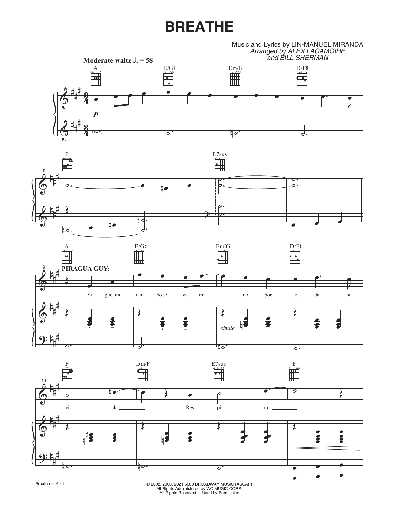 Lin-Manuel Miranda Breathe (from the Motion Picture In The Heights) sheet music notes and chords. Download Printable PDF.