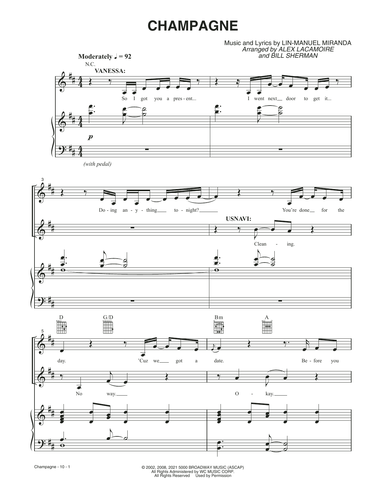 Lin-Manuel Miranda Champagne (from the Motion Picture In The Heights) sheet music notes and chords. Download Printable PDF.