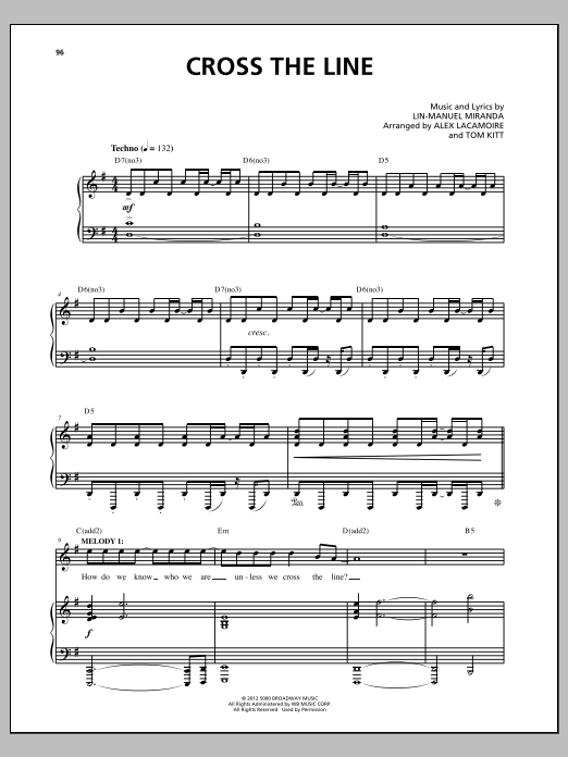 Learn to play Lin-Manuel Miranda Cross The Line (from Bring It On: The Musical) sheet music for Piano & Vocal in minutes. Price: 7.8900$ Lin-Manuel Miranda Cross The Line (from Bring It On: The Musical) sheet music notes and chords arranged for Piano & Vocal
