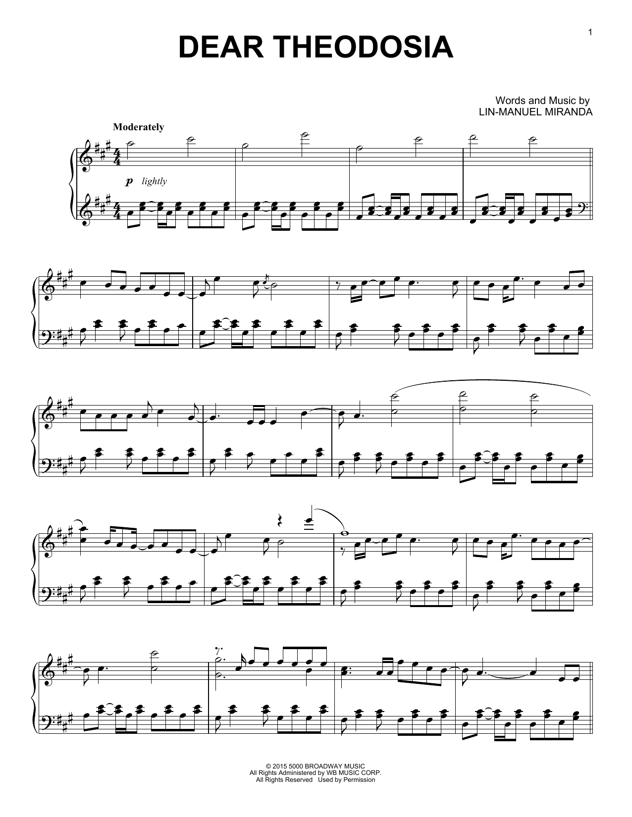 Lin-Manuel Miranda Dear Theodosia (from Hamilton) sheet music notes and chords. Download Printable PDF.