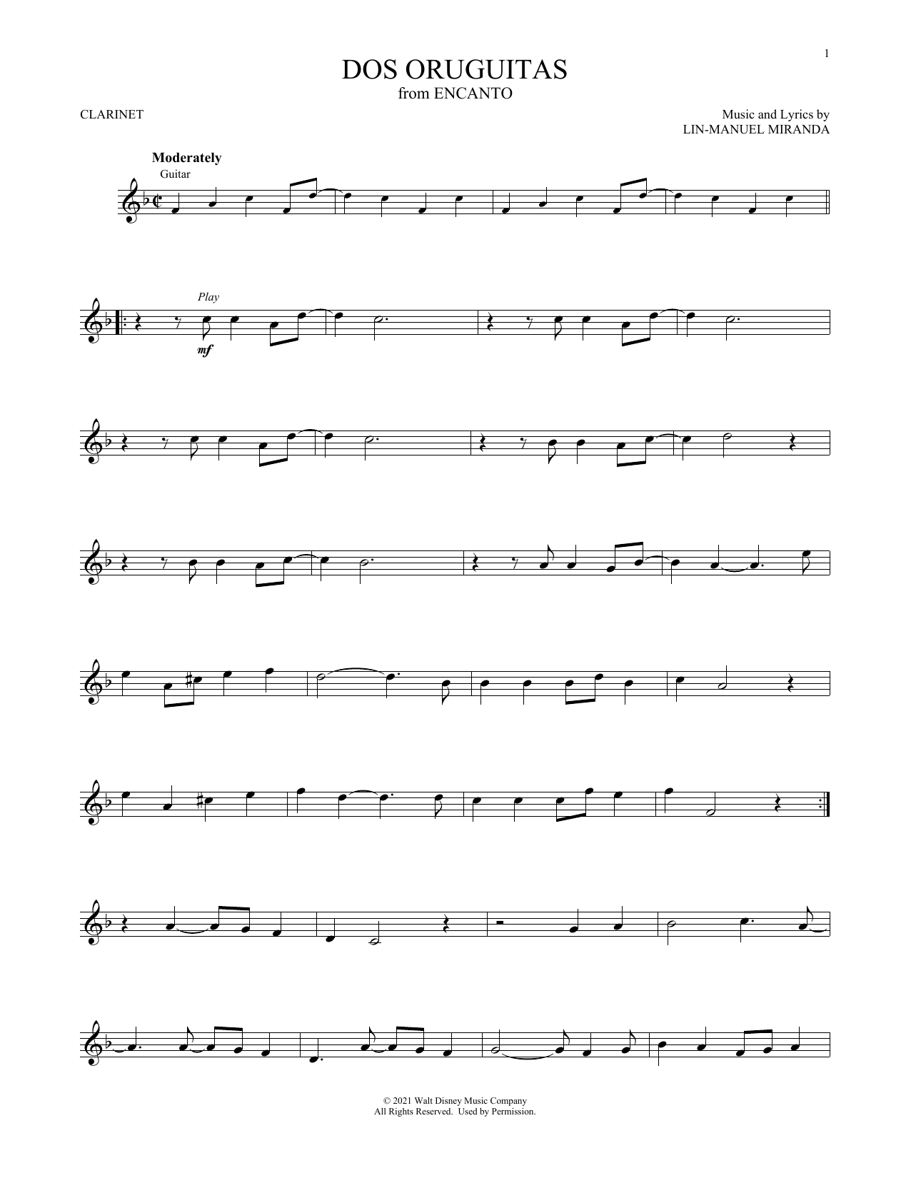 Lin-Manuel Miranda Dos Oruguitas (from Encanto) sheet music notes and chords arranged for Tenor Sax Solo