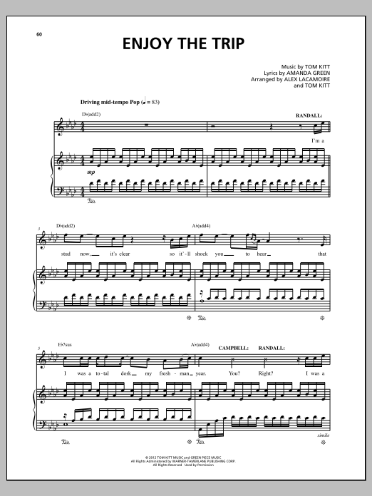 Learn to play Lin-Manuel Miranda Enjoy The Trip (from Bring It On: The Musical) sheet music for Piano & Vocal in minutes. Price: 7.8900$ Lin-Manuel Miranda Enjoy The Trip (from Bring It On: The Musical) sheet music notes and chords arranged for Piano & Vocal