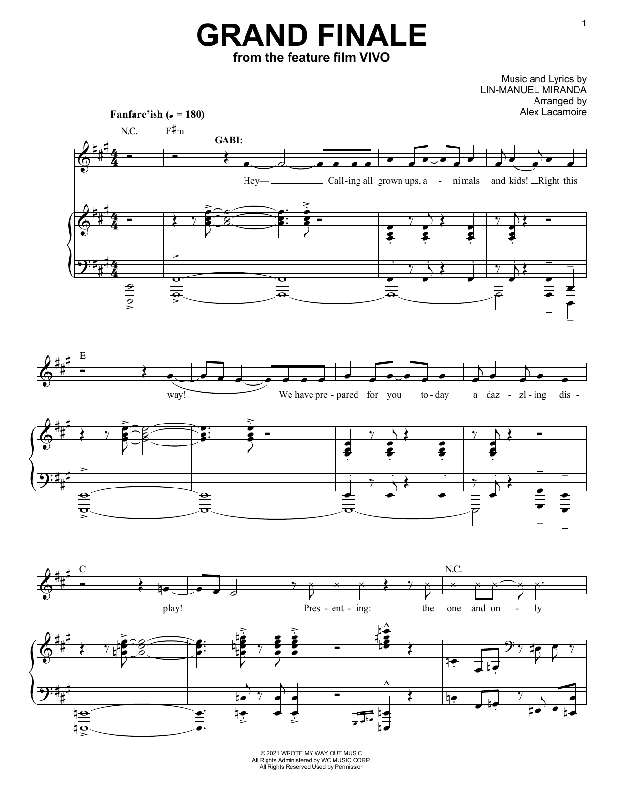 Learn to play Lin-Manuel Miranda Grand Finale (from Vivo) sheet music for Piano & Vocal in minutes. Price: 7.8900$ Lin-Manuel Miranda Grand Finale (from Vivo) sheet music notes and chords arranged for Piano & Vocal
