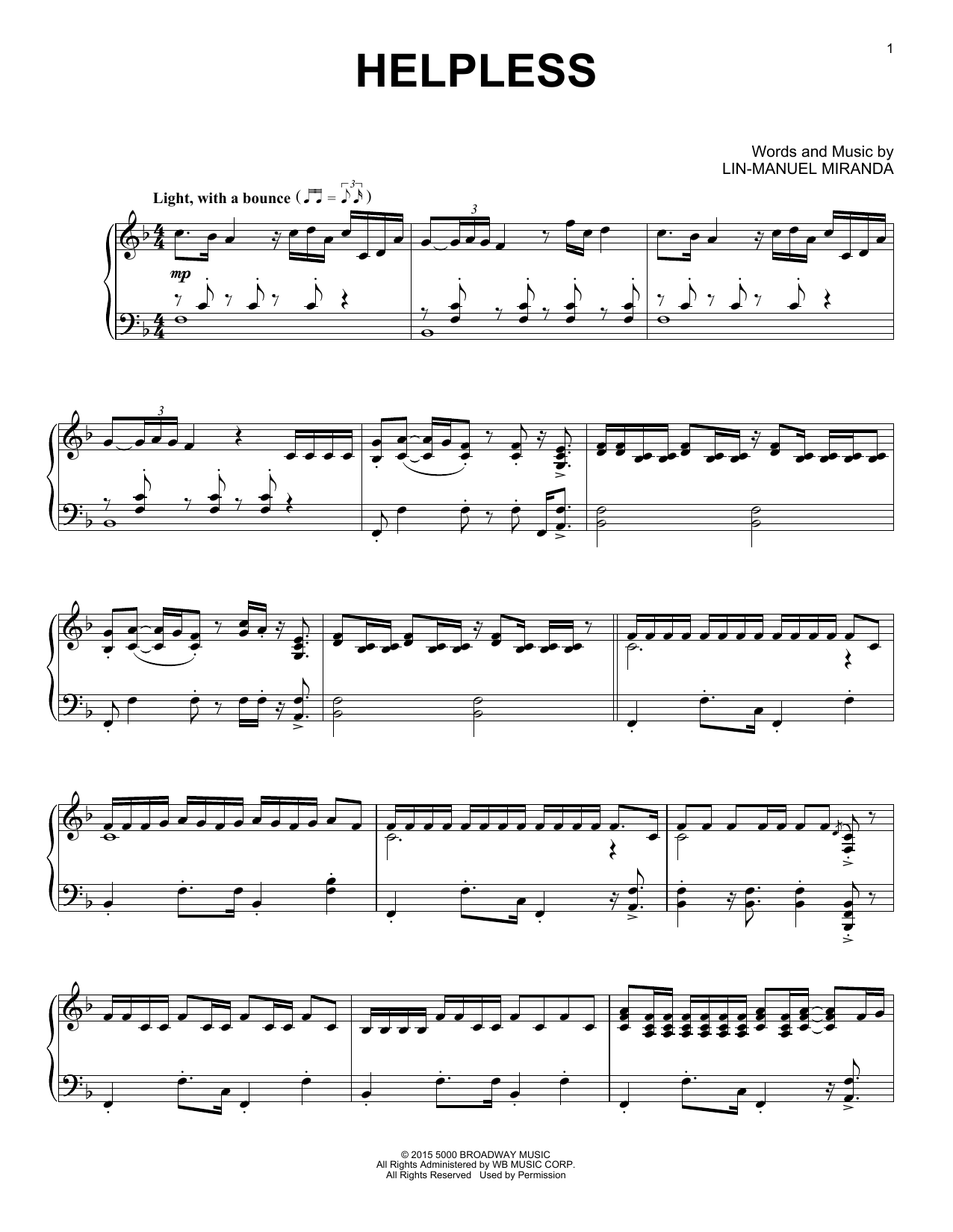 Lin-Manuel Miranda Helpless (from Hamilton) (arr. David Pearl) sheet music notes and chords. Download Printable PDF.