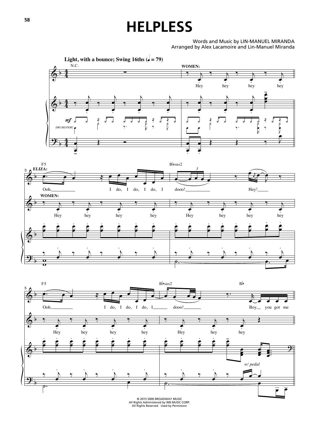 Lin-Manuel Miranda Helpless (from Hamilton) sheet music notes and chords. Download Printable PDF.