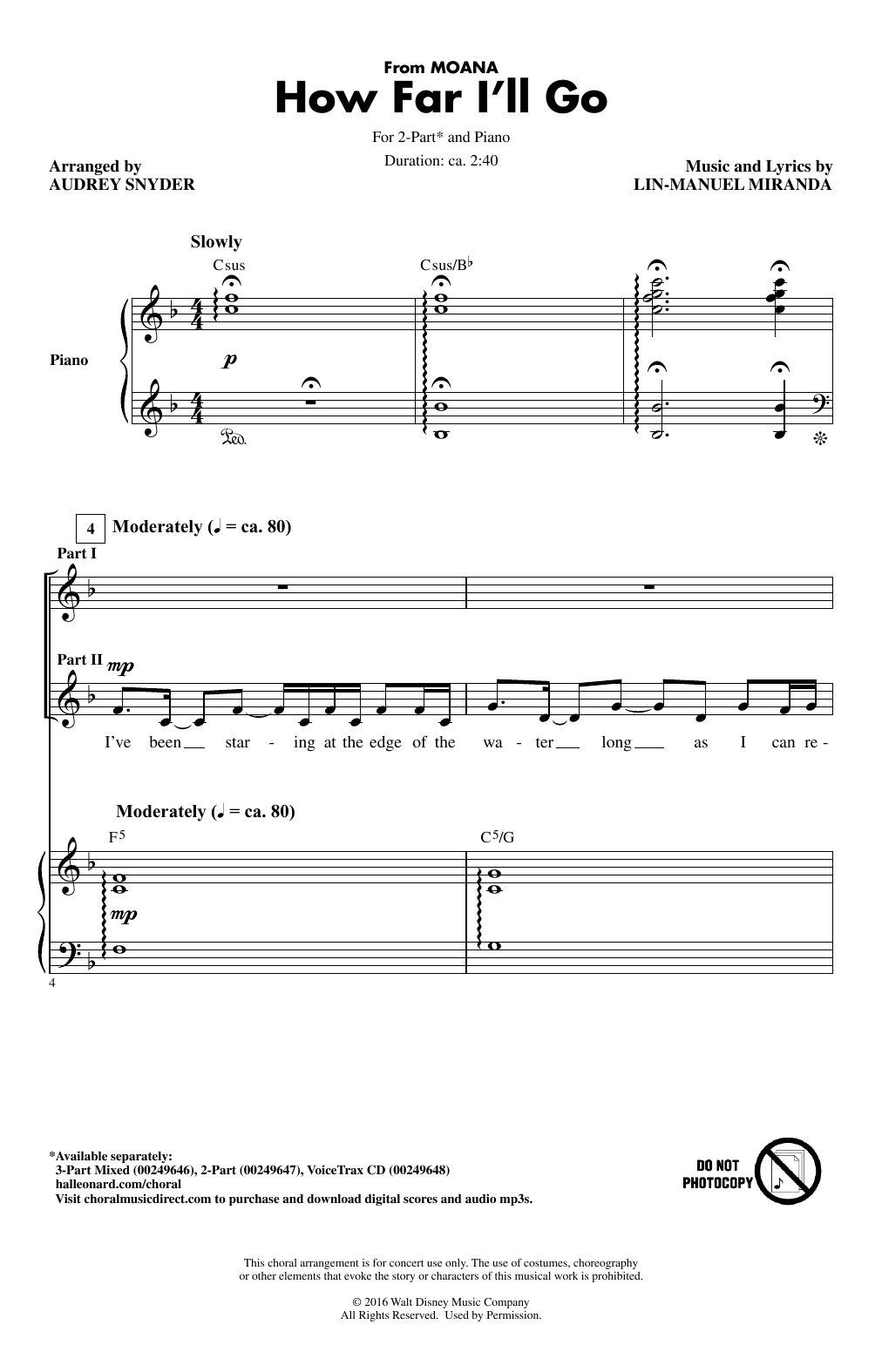 Lin-Manuel Miranda How Far I'll Go (from Moana) (arr. Audrey Snyder) sheet music notes and chords. Download Printable PDF.