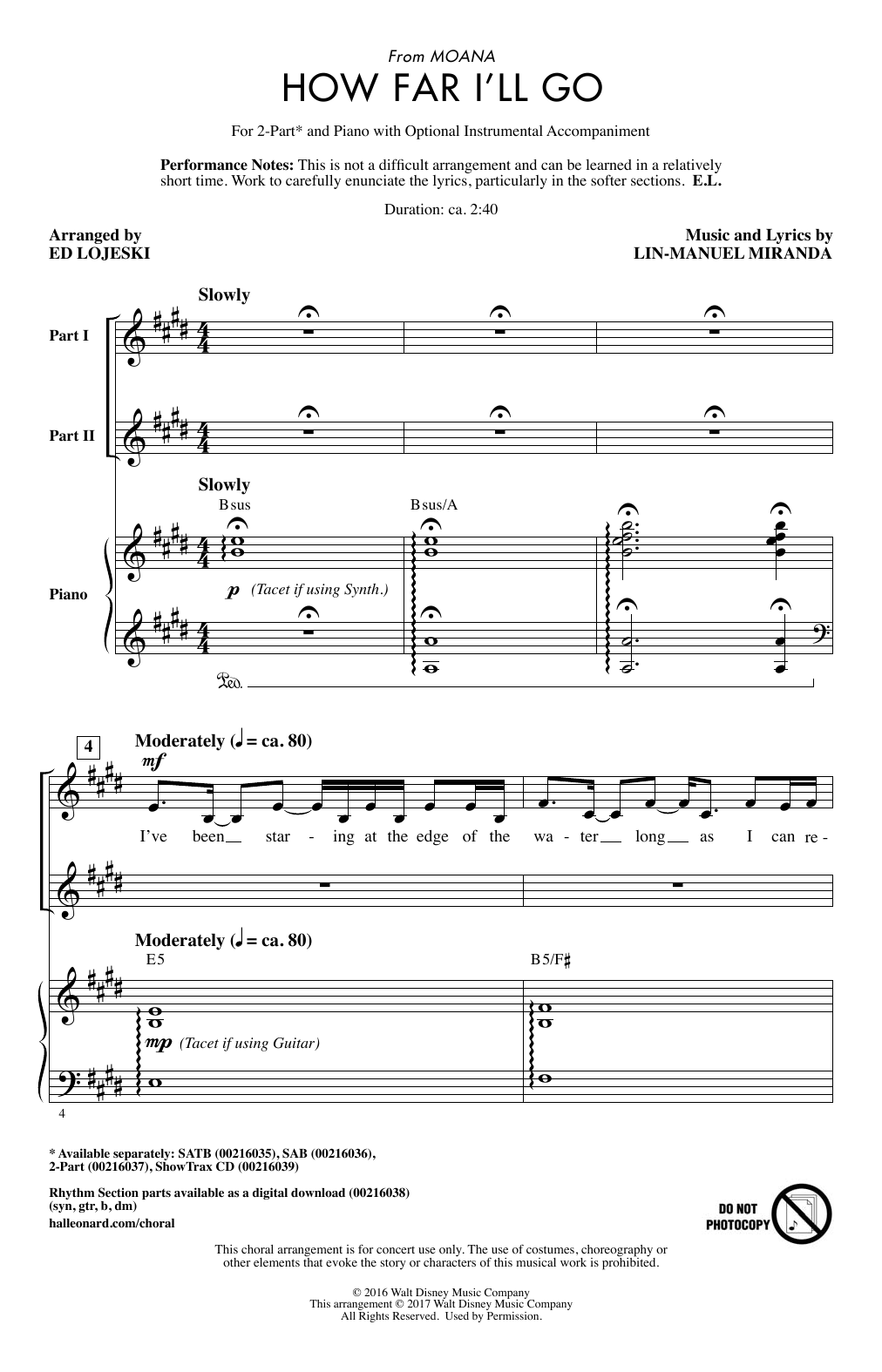 Lin-Manuel Miranda How Far I'll Go (from Moana) (arr. Ed Lojeski) sheet music notes and chords. Download Printable PDF.