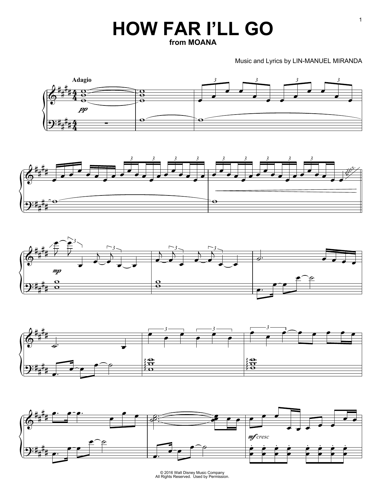 Lin-Manuel Miranda How Far I'll Go (from Moana) [Classical version] sheet music notes and chords. Download Printable PDF.