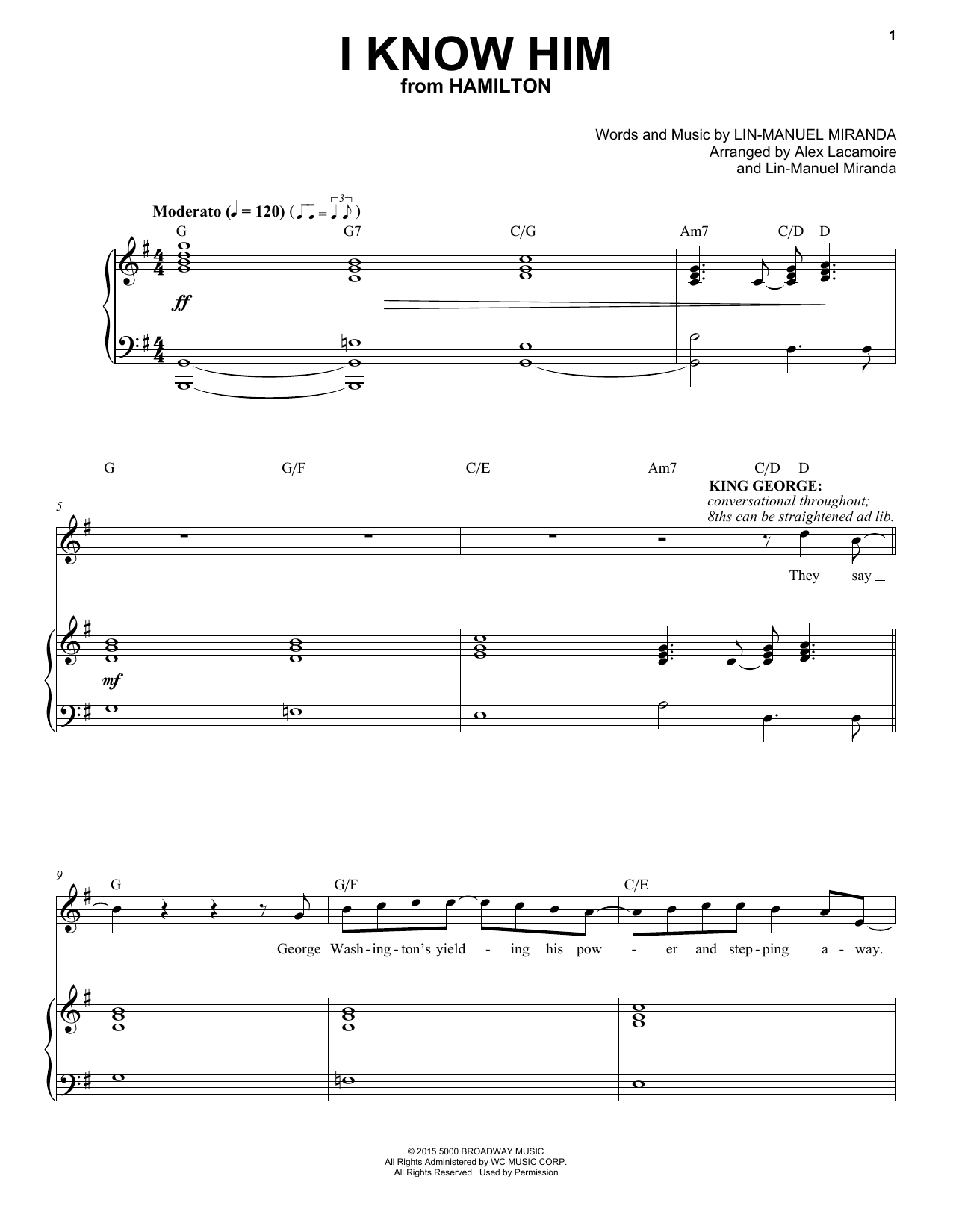 Lin-Manuel Miranda I Know Him (from Hamilton) sheet music notes and chords. Download Printable PDF.