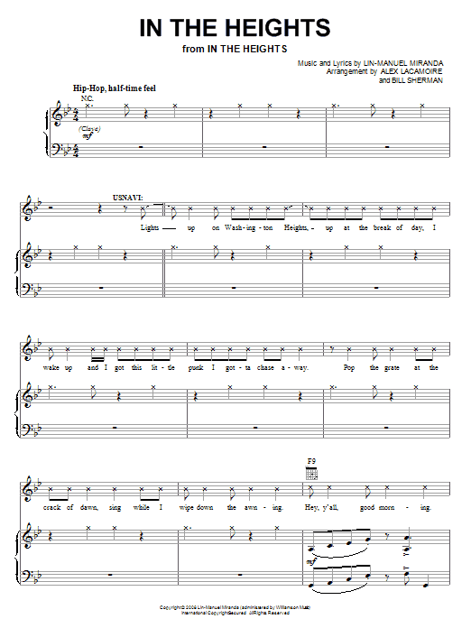 Learn to play Lin-Manuel Miranda In The Heights sheet music for Piano, Vocal & Guitar Chords (Right-Hand Melody) in minutes. Price: 7.8900$ Lin-Manuel Miranda In The Heights sheet music notes and chords arranged for Piano, Vocal & Guitar Chords (Right-Hand Melody)