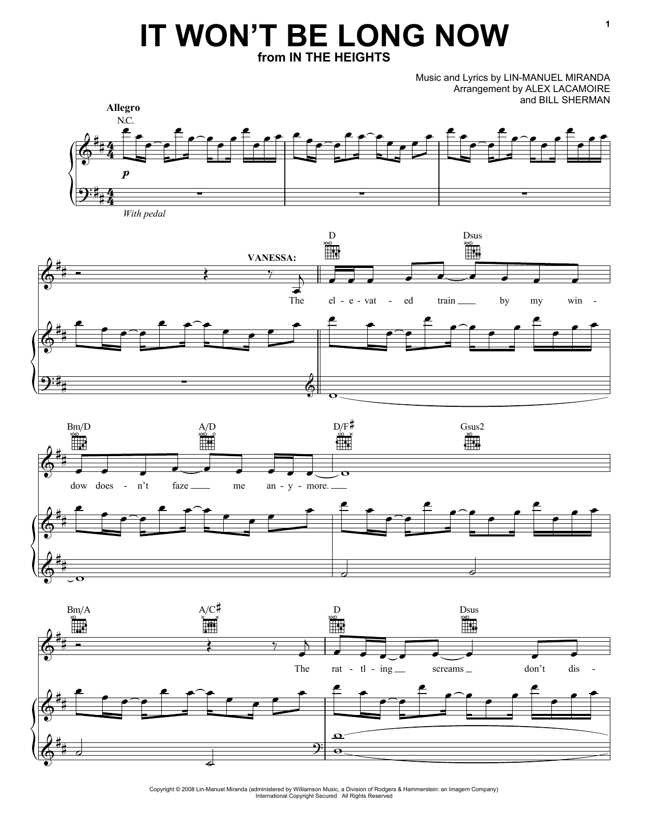 Lin-Manuel Miranda It Won't Be Long Now (from In The Heights) sheet music notes and chords. Download Printable PDF.