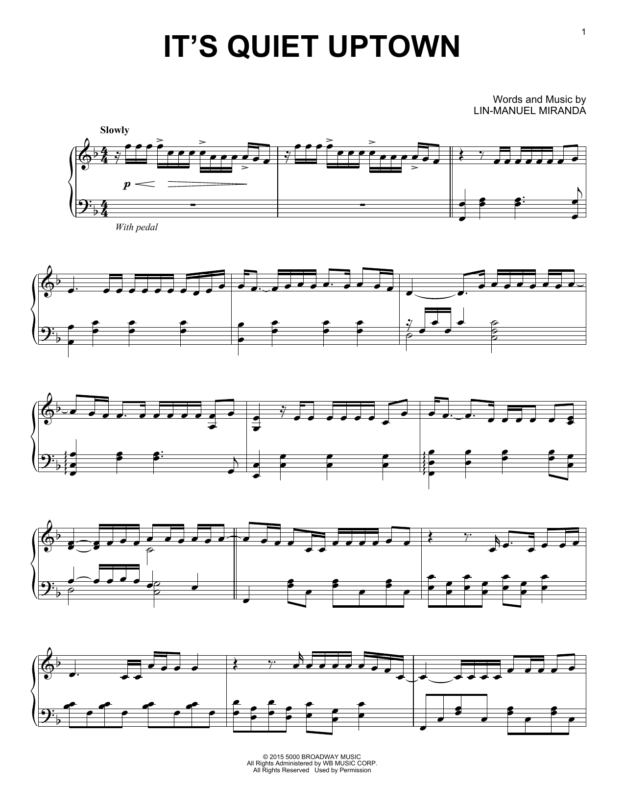 Lin-Manuel Miranda It's Quiet Uptown (from Hamilton) (arr. David Pearl) sheet music notes and chords. Download Printable PDF.