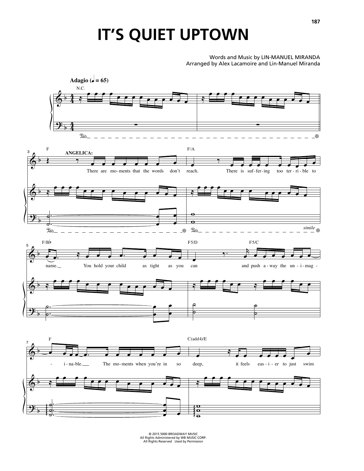 Lin-Manuel Miranda It's Quiet Uptown (from Hamilton) sheet music notes and chords. Download Printable PDF.