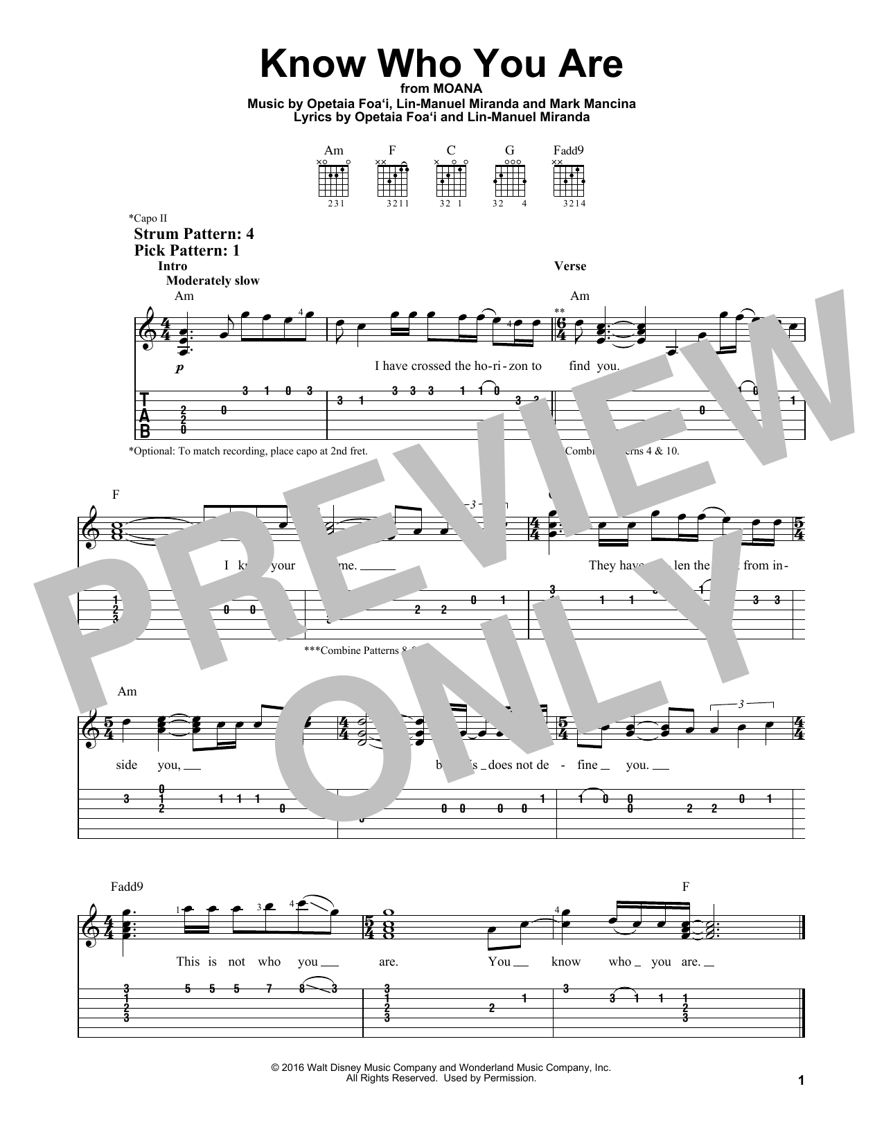 Lin-Manuel Miranda Know Who You Are (from Moana) sheet music notes and chords. Download Printable PDF.