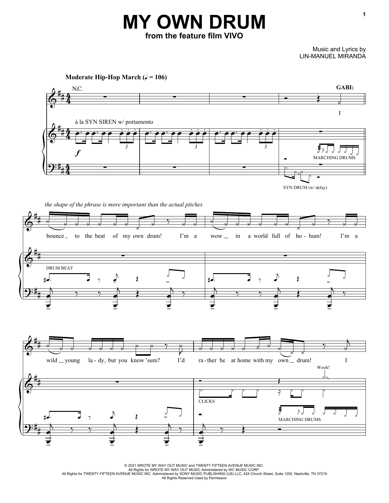 Lin-Manuel Miranda My Own Drum (from Vivo) sheet music notes and chords. Download Printable PDF.