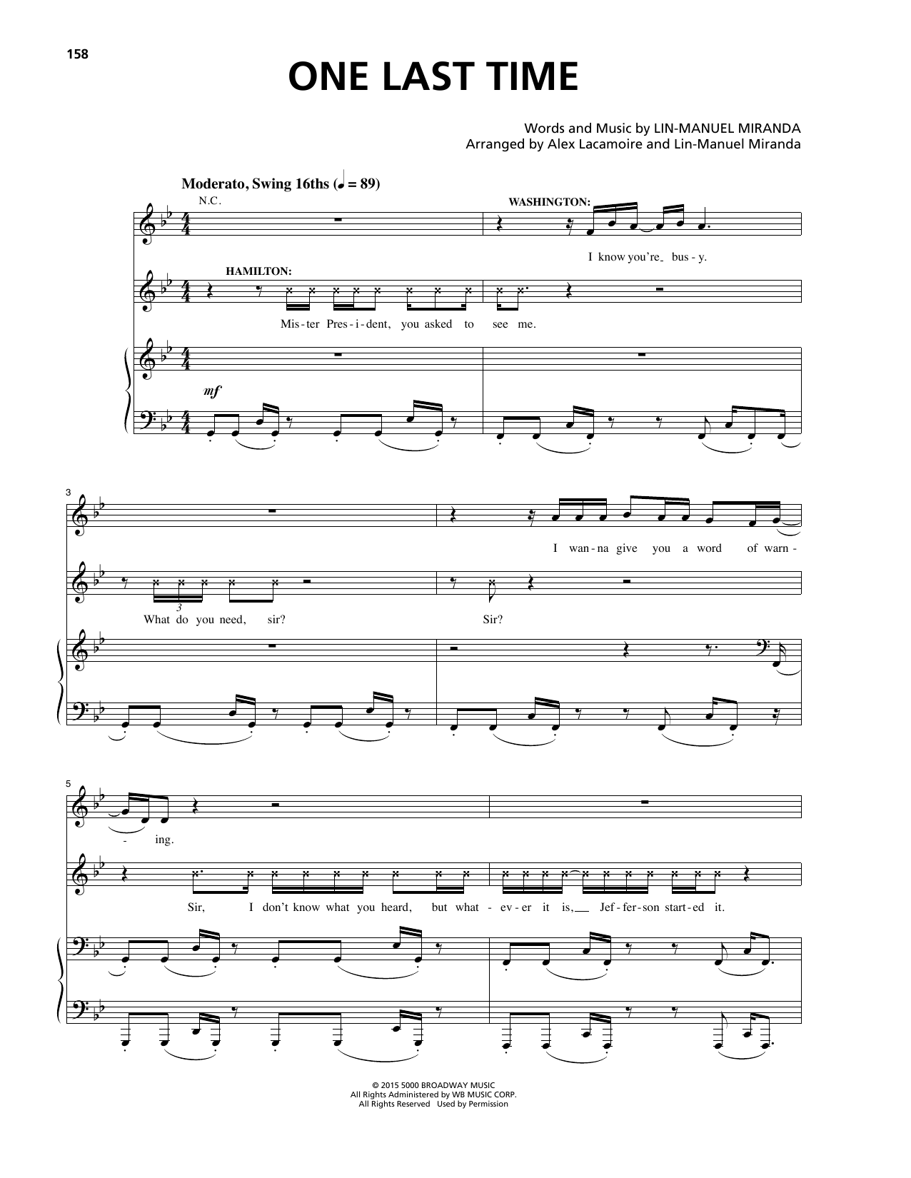 Lin-Manuel Miranda One Last Time (from Hamilton) sheet music notes and chords. Download Printable PDF.