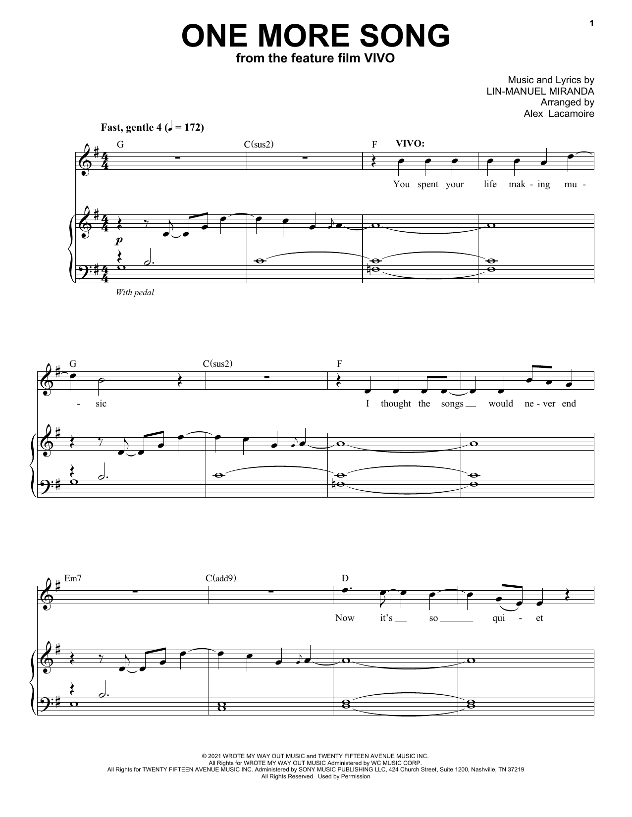 Lin-Manuel Miranda One More Song (from Vivo) sheet music notes and chords. Download Printable PDF.