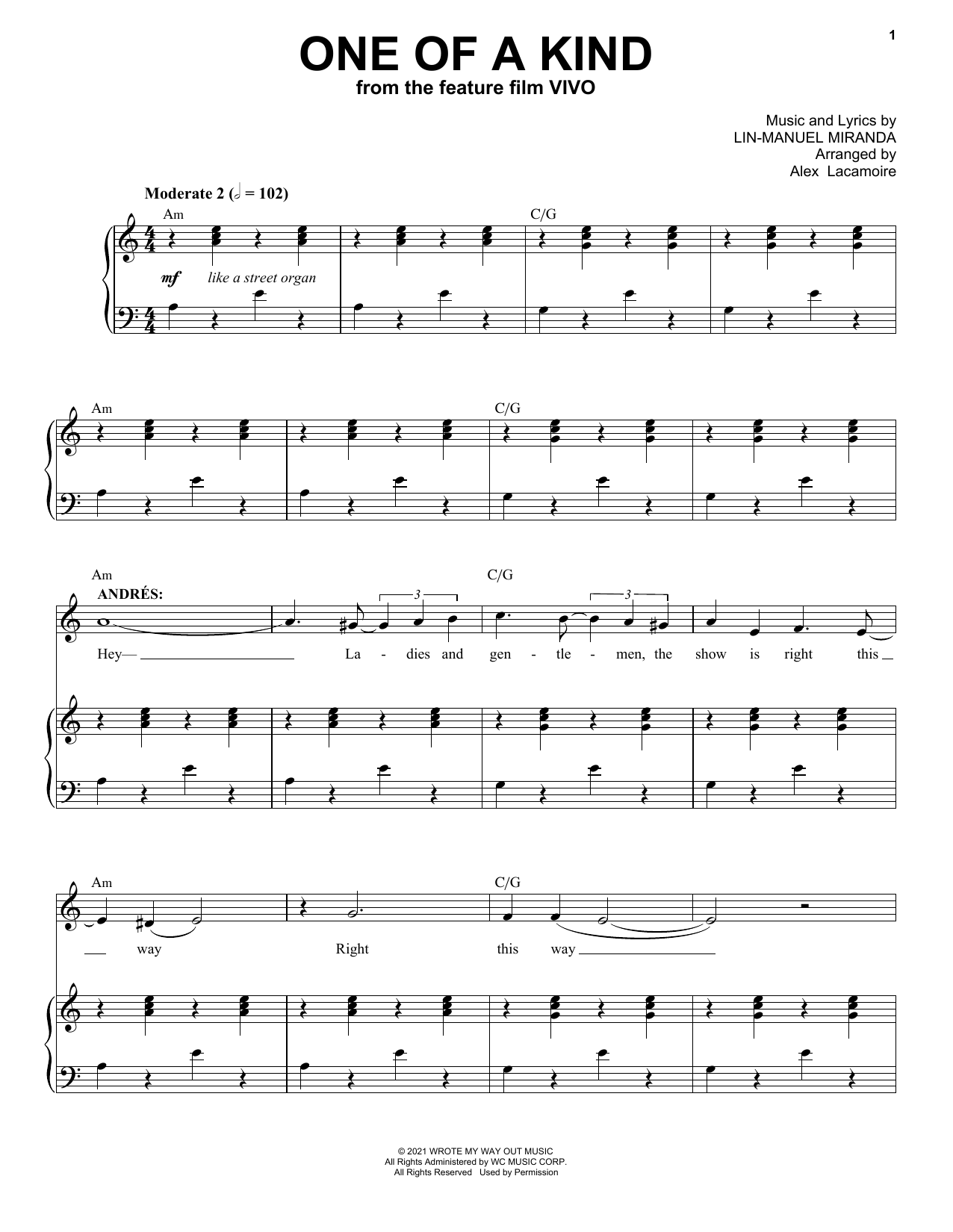 Lin-Manuel Miranda One Of A Kind (from Vivo) sheet music notes and chords. Download Printable PDF.