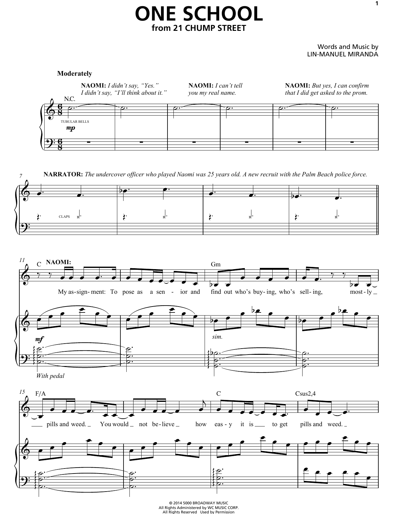 Lin-Manuel Miranda One School (from 21 Chump Street) sheet music notes and chords. Download Printable PDF.