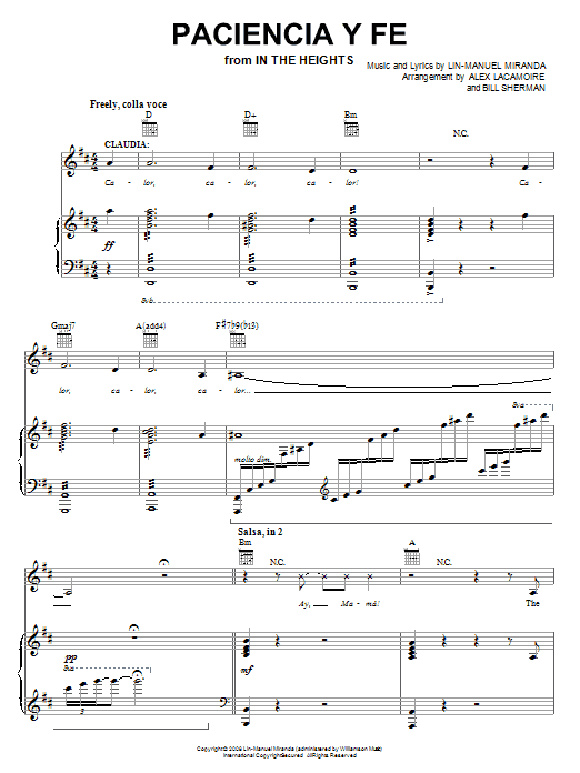 Lin-Manuel Miranda Paciencia Y Fe (from In The Heights: The Musical) sheet music notes and chords. Download Printable PDF.