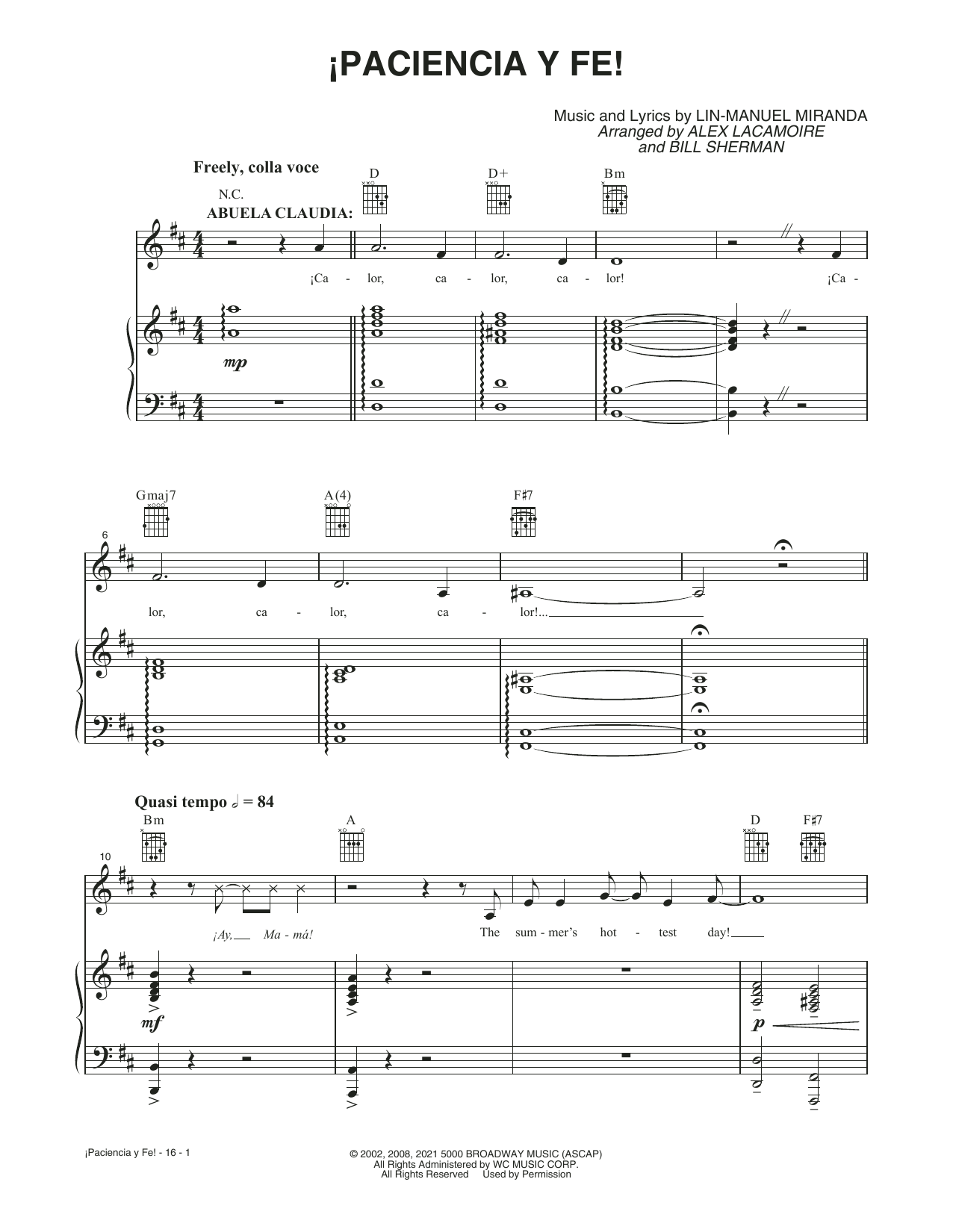 Lin-Manuel Miranda Paciencia Y Fe (from the Motion Picture In The Heights) sheet music notes and chords. Download Printable PDF.