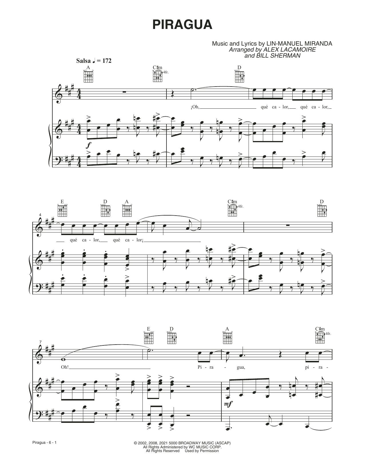 Learn to play Lin-Manuel Miranda Piragua (from the Motion Picture In The Heights) sheet music for Piano, Vocal & Guitar Chords in minutes. Price: 7.8900$ Lin-Manuel Miranda Piragua (from the Motion Picture In The Heights) sheet music notes and chords arranged for Piano, Vocal & Guitar Chords