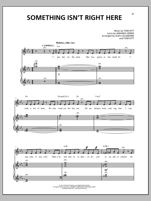 Learn to play Lin-Manuel Miranda Something Isn't Right Here (from Bring It On: The Musical) sheet music for Piano & Vocal in minutes. Price: 7.8900$ Lin-Manuel Miranda Something Isn't Right Here (from Bring It On: The Musical) sheet music notes and chords arranged for Piano & Vocal