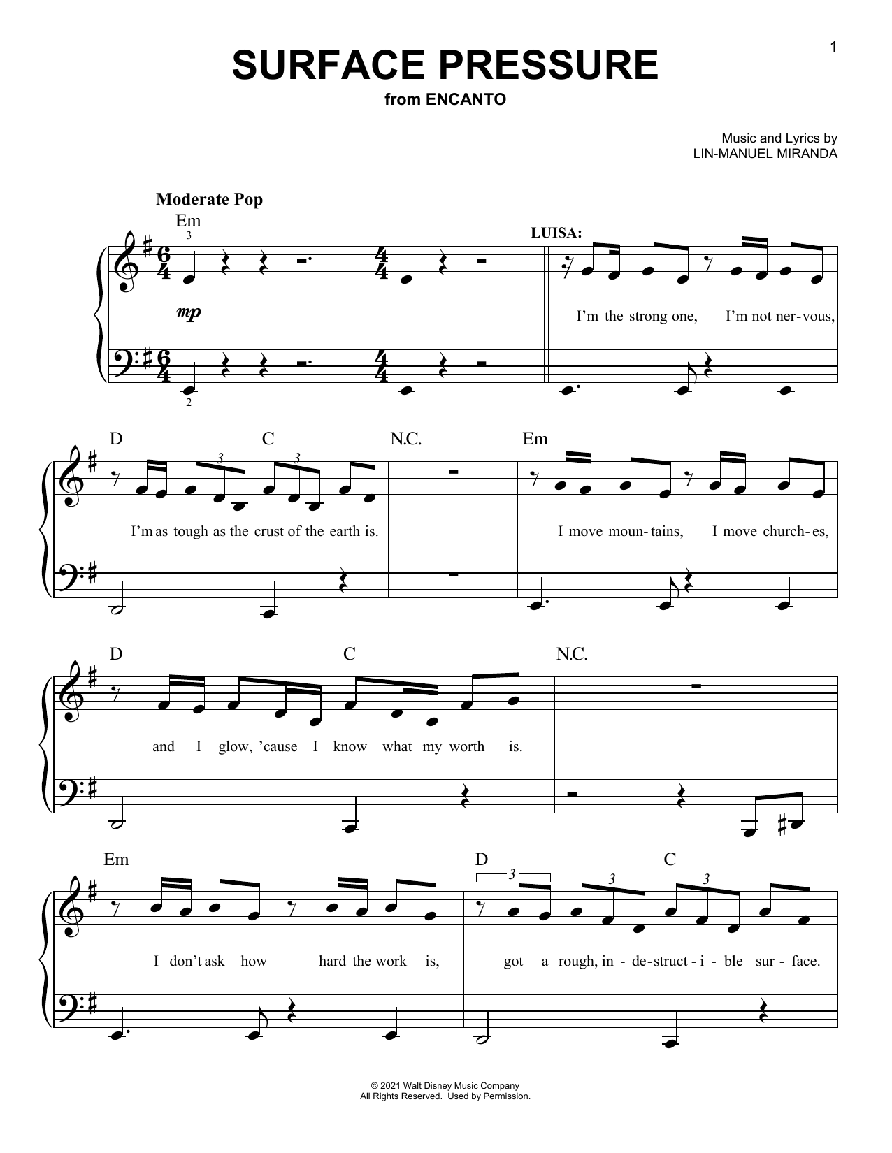 Lin-Manuel Miranda Surface Pressure (from Encanto) sheet music notes and chords arranged for Clarinet Solo