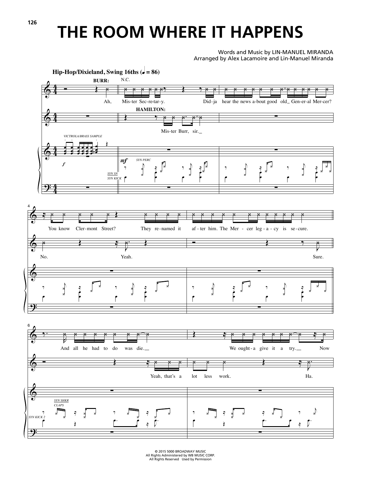 Lin-Manuel Miranda The Room Where It Happens (from Hamilton) sheet music notes and chords. Download Printable PDF.