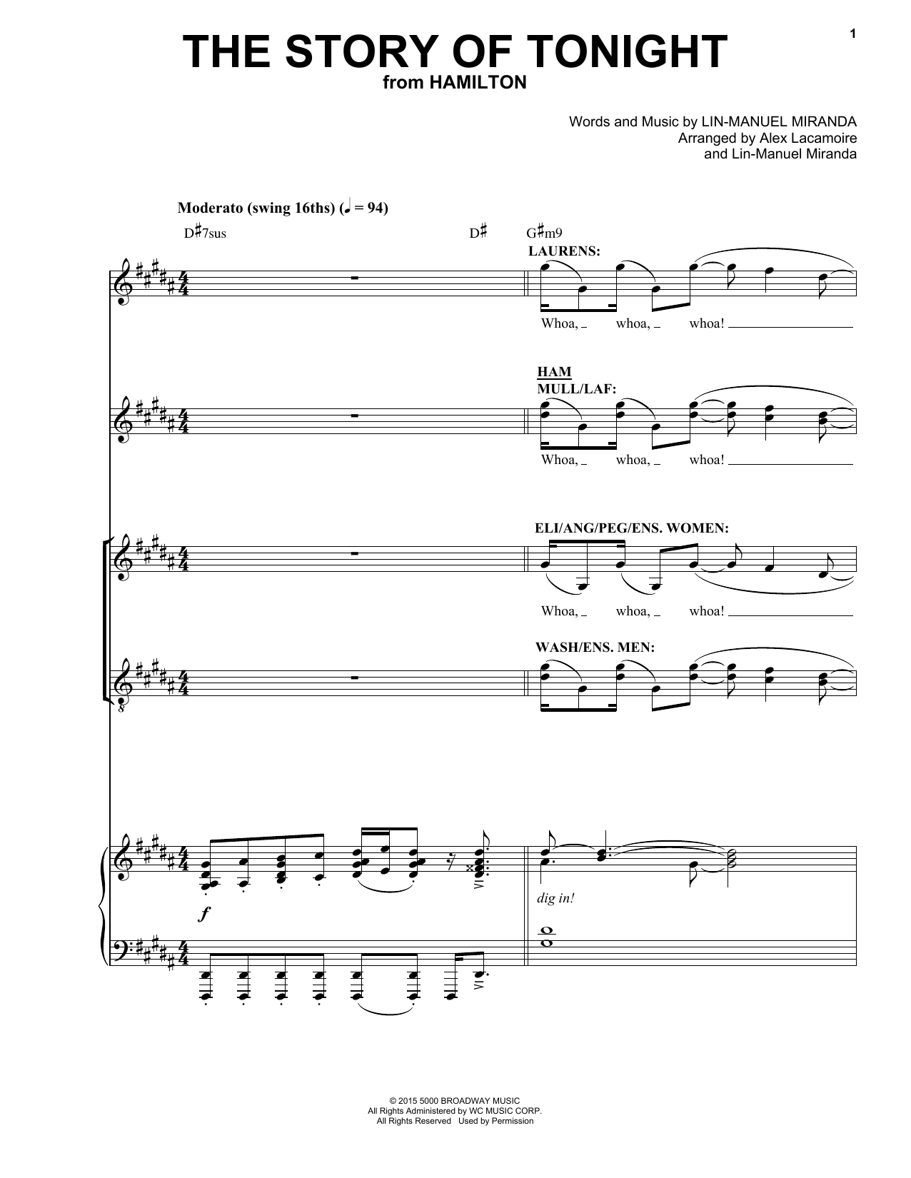 Lin-Manuel Miranda The Story Of Tonight (from Hamilton) sheet music notes and chords. Download Printable PDF.