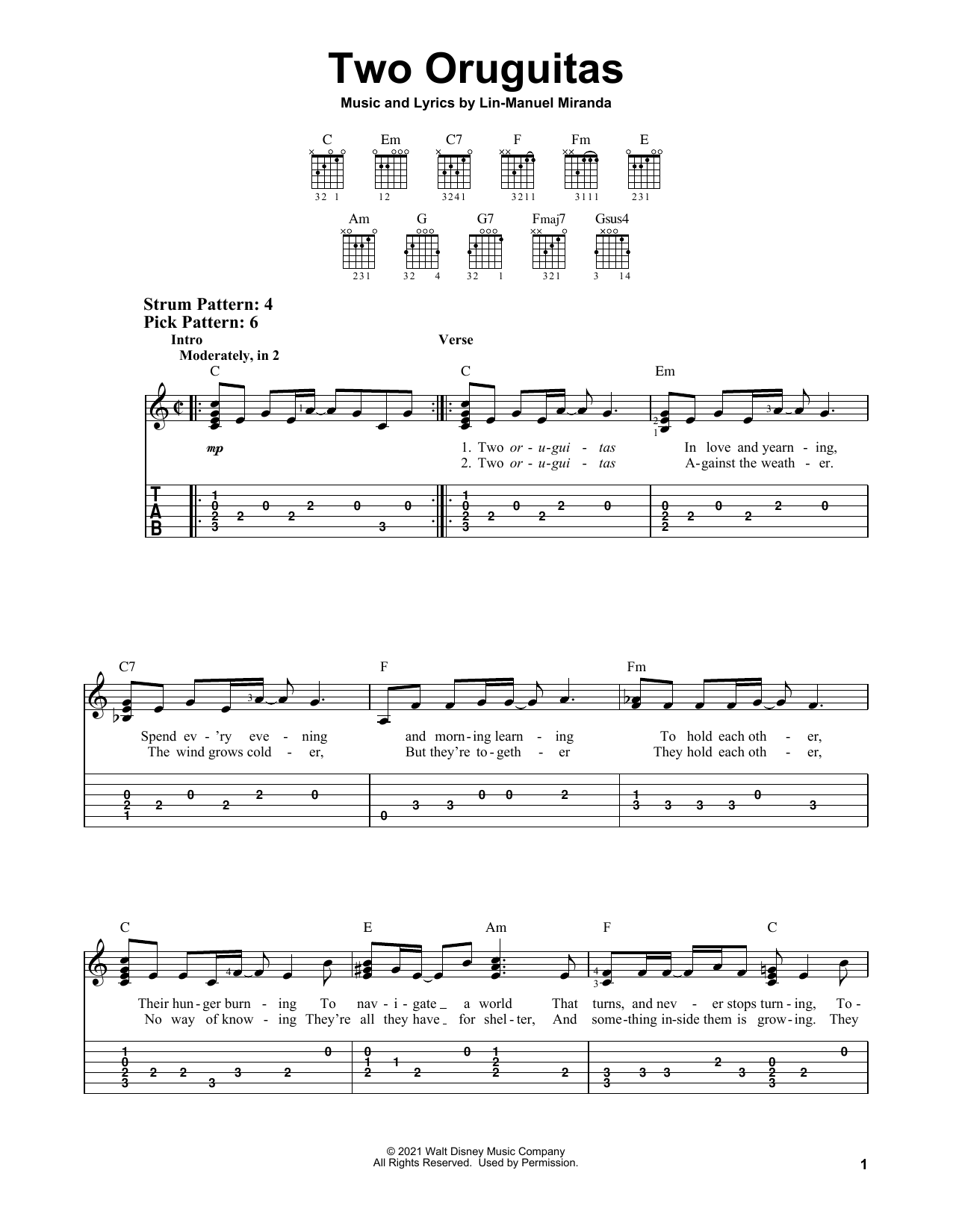 Lin-Manuel Miranda Two Oruguitas (from Encanto) sheet music notes and chords. Download Printable PDF.