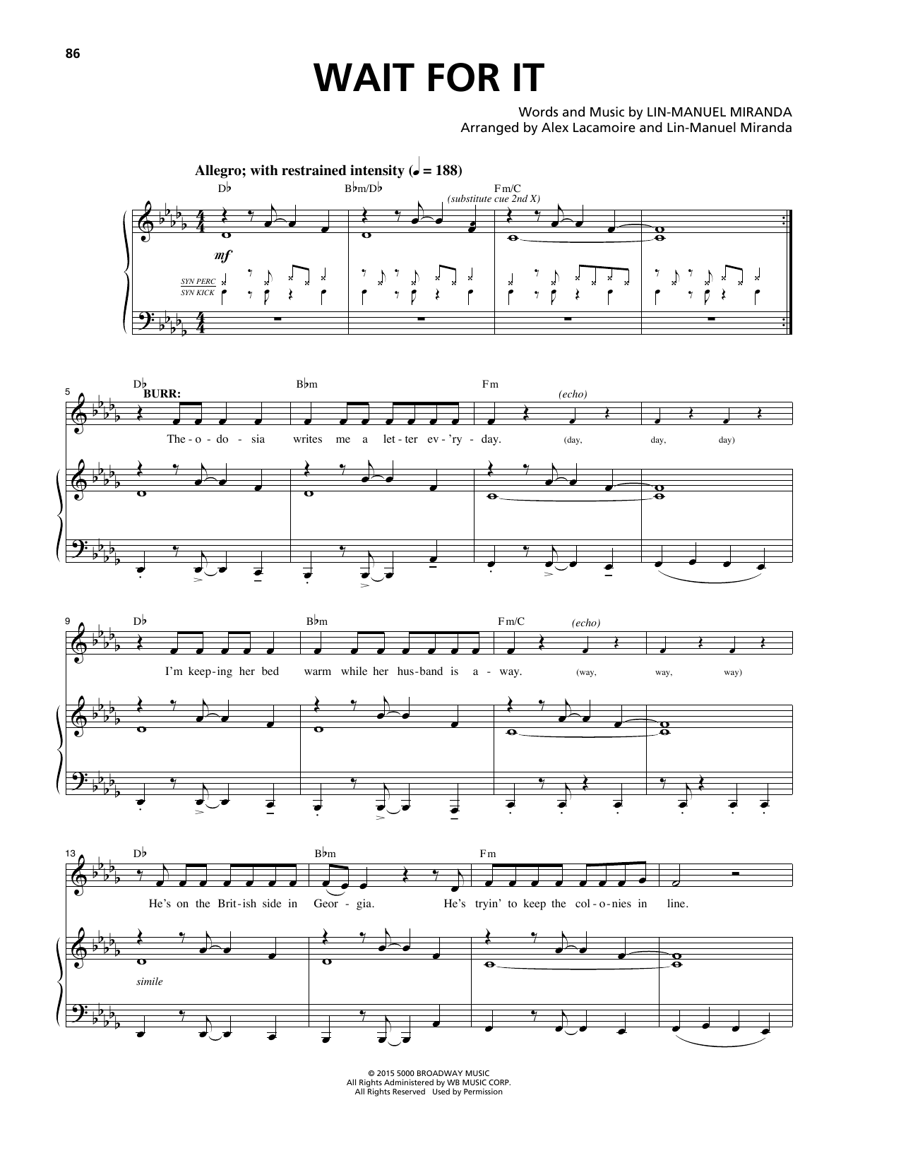 Lin-Manuel Miranda Wait For It (from Hamilton) sheet music notes and chords. Download Printable PDF.