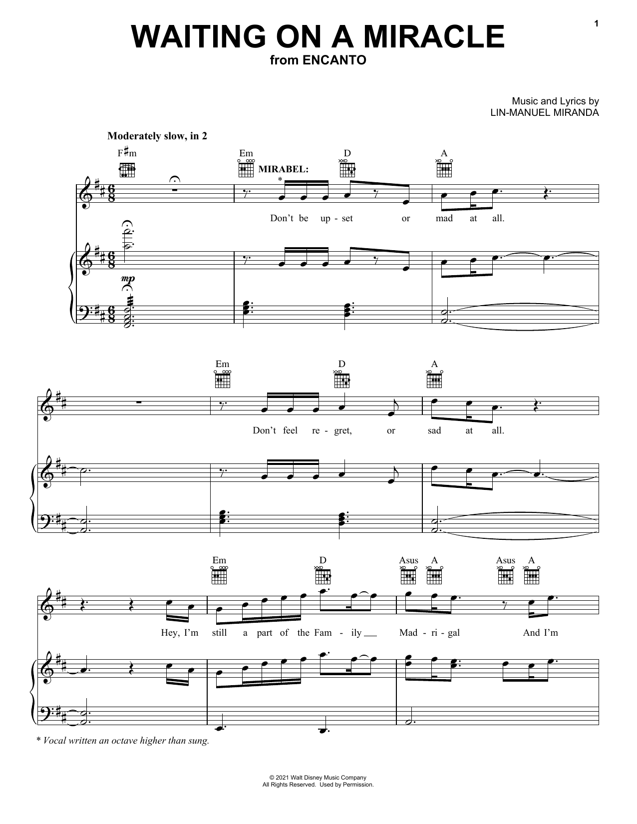 Lin-Manuel Miranda Waiting On A Miracle (from Encanto) sheet music notes and chords. Download Printable PDF.