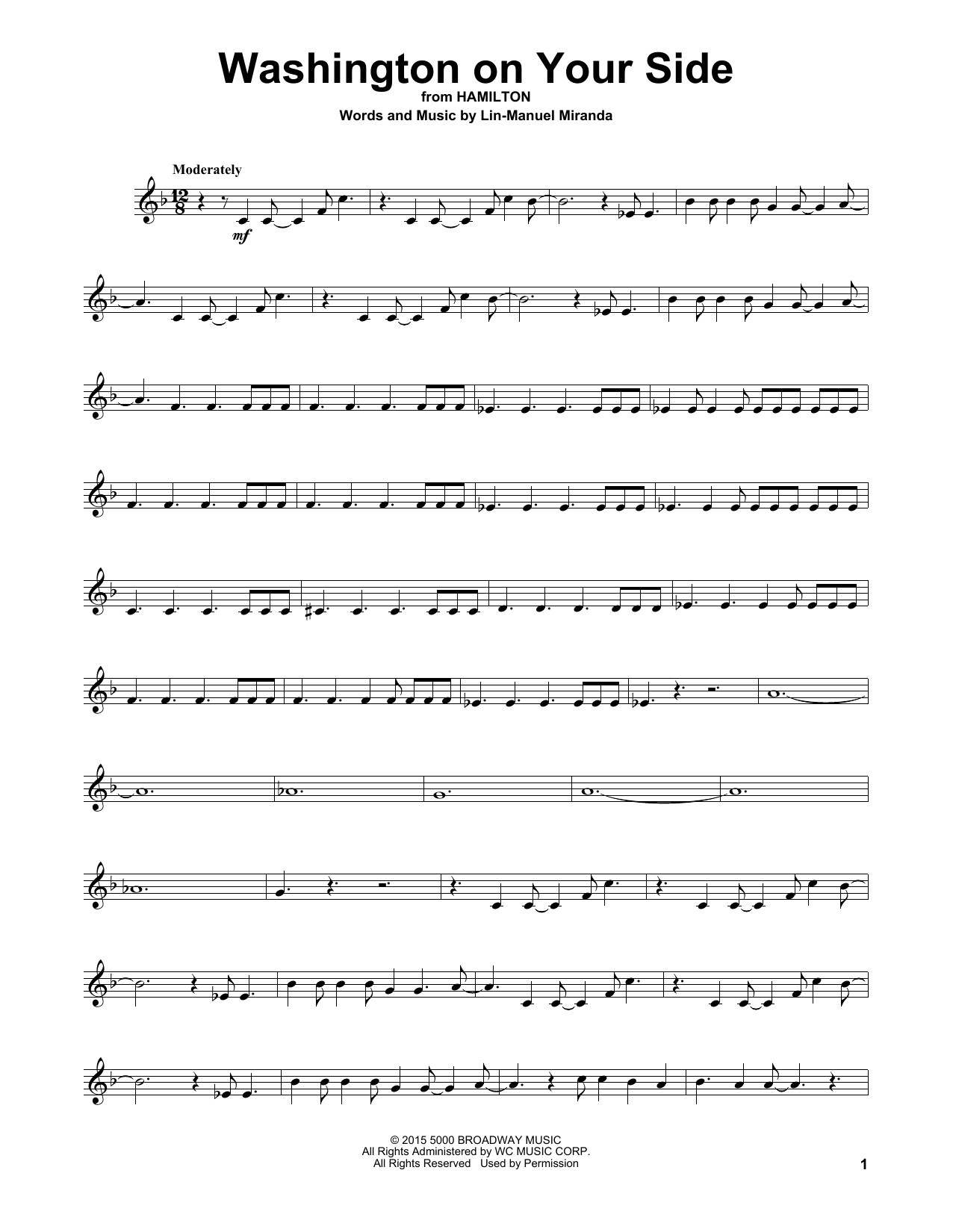 Lin-Manuel Miranda Washington On Your Side (from Hamilton) sheet music notes and chords. Download Printable PDF.