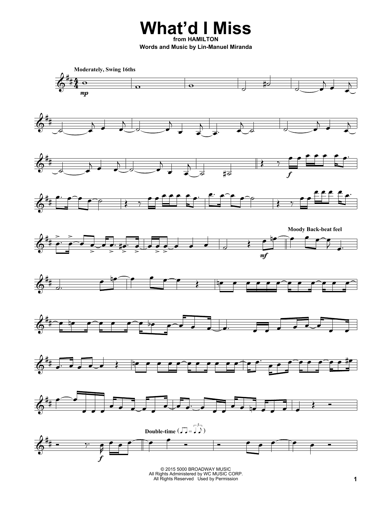 Lin-Manuel Miranda What'd I Miss (from Hamilton) sheet music notes and chords. Download Printable PDF.