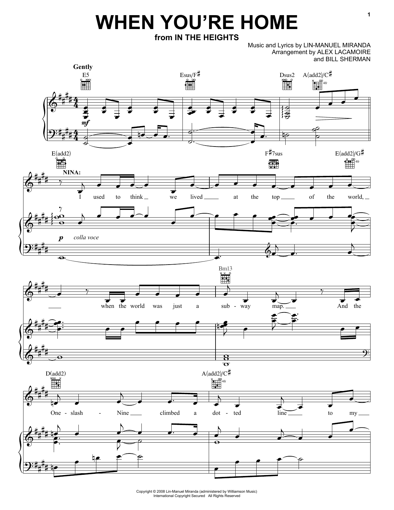 Lin-Manuel Miranda When You're Home (from In The Heights: The Musical) sheet music notes and chords. Download Printable PDF.