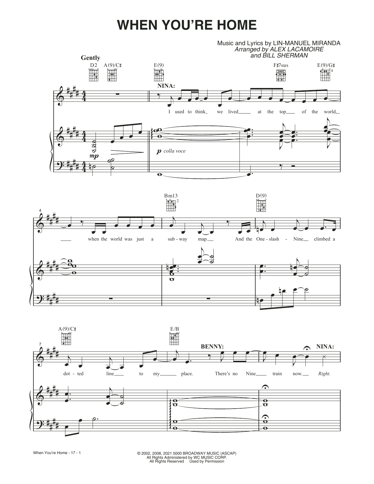 Learn to play Lin-Manuel Miranda When You're Home (from the Motion Picture In The Heights) sheet music for Piano, Vocal & Guitar Chords in minutes. Price: 7.8900$ Lin-Manuel Miranda When You're Home (from the Motion Picture In The Heights) sheet music notes and chords arranged for Piano, Vocal & Guitar Chords