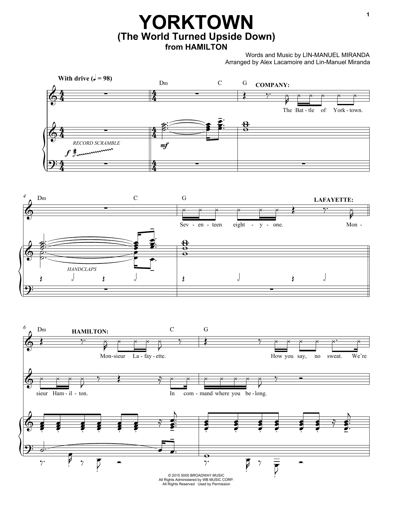 Learn to play Lin-Manuel Miranda Yorktown (The World Turned Upside Down) (from Hamilton) sheet music for Piano & Vocal in minutes. Price: 7.8900$ Lin-Manuel Miranda Yorktown (The World Turned Upside Down) (from Hamilton) sheet music notes and chords arranged for Piano & Vocal