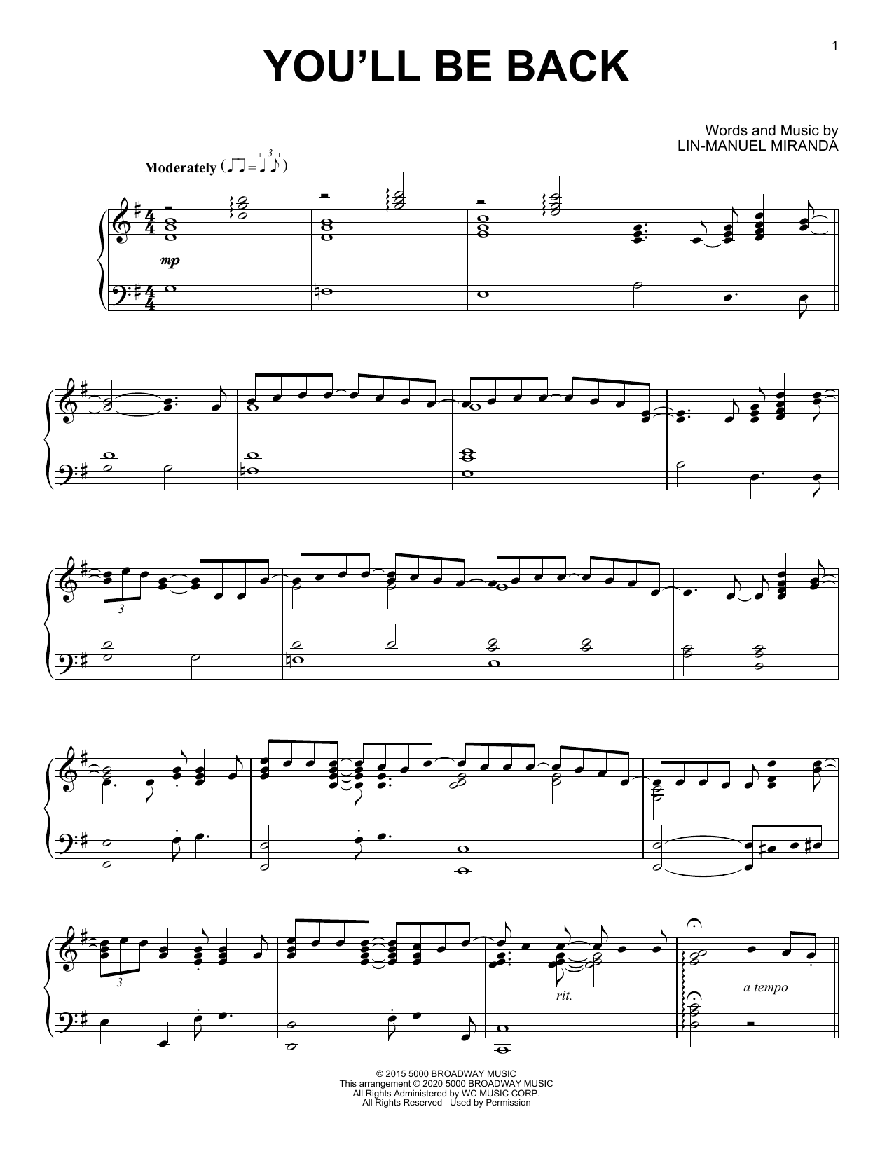 Lin-Manuel Miranda You'll Be Back (from Hamilton) (arr. David Pearl) sheet music notes and chords. Download Printable PDF.