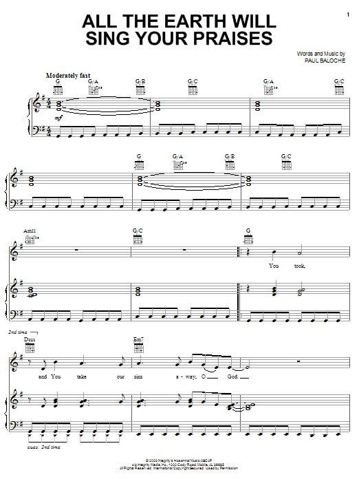 Lincoln Brewster All The Earth Will Sing Your Praises sheet music notes and chords arranged for Piano, Vocal & Guitar Chords (Right-Hand Melody)