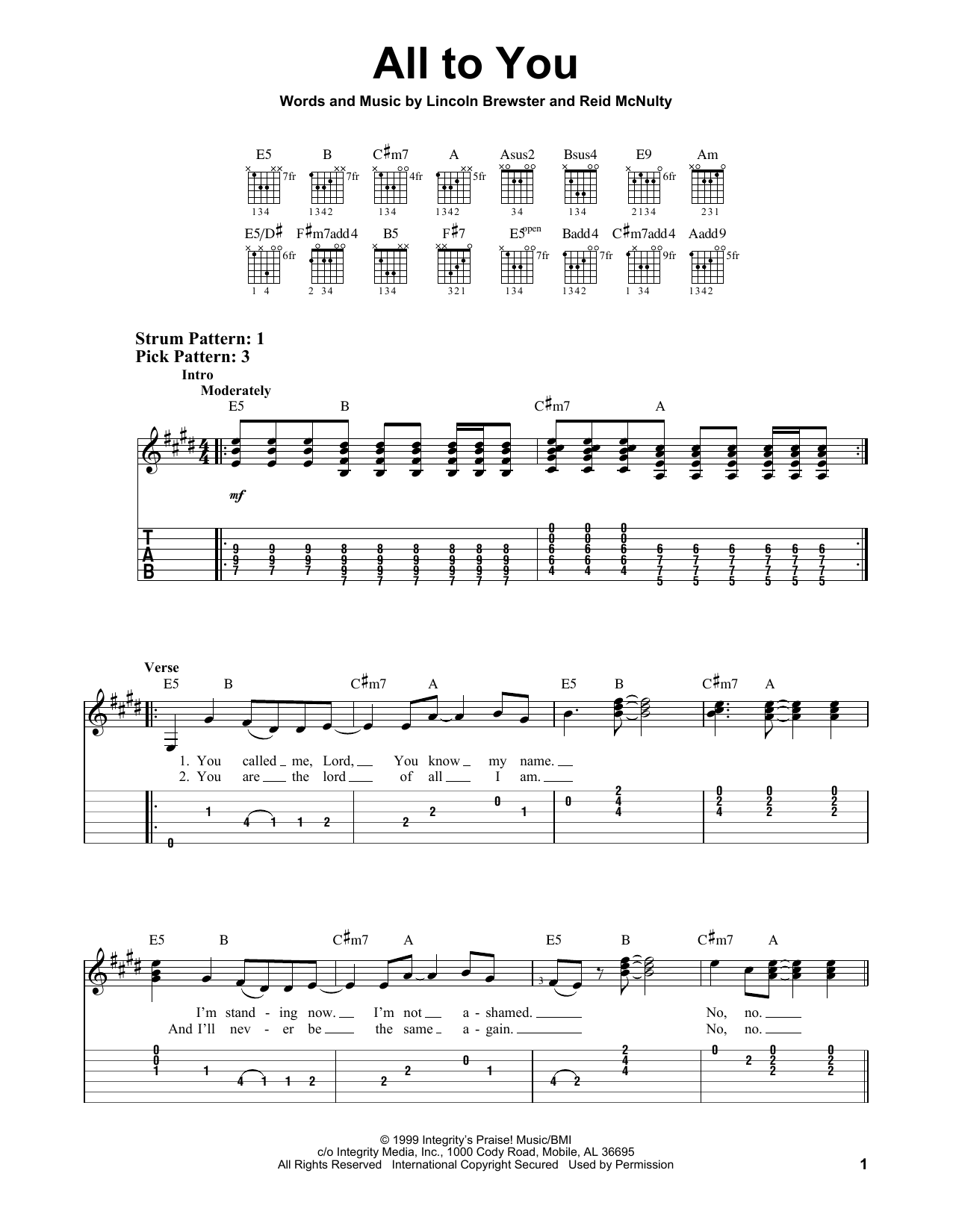 Lincoln Brewster All To You sheet music notes and chords. Download Printable PDF.