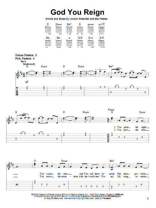 Lincoln Brewster God You Reign sheet music notes and chords. Download Printable PDF.