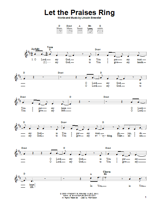 Lincoln Brewster Let The Praises Ring sheet music notes and chords. Download Printable PDF.