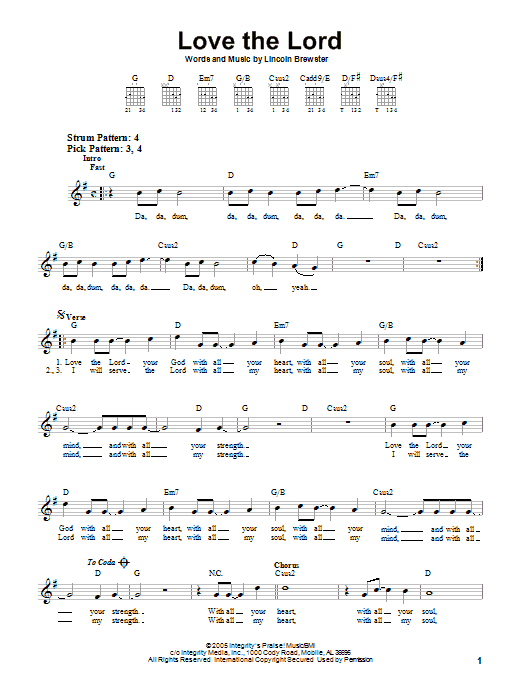 Lincoln Brewster Love The Lord sheet music notes and chords. Download Printable PDF.