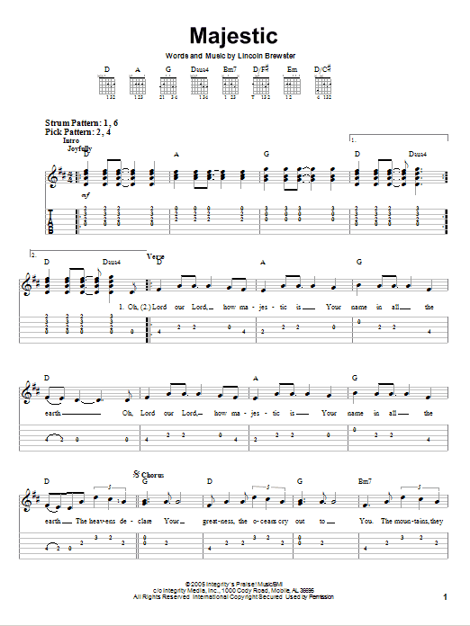 Lincoln Brewster Majestic sheet music notes and chords. Download Printable PDF.